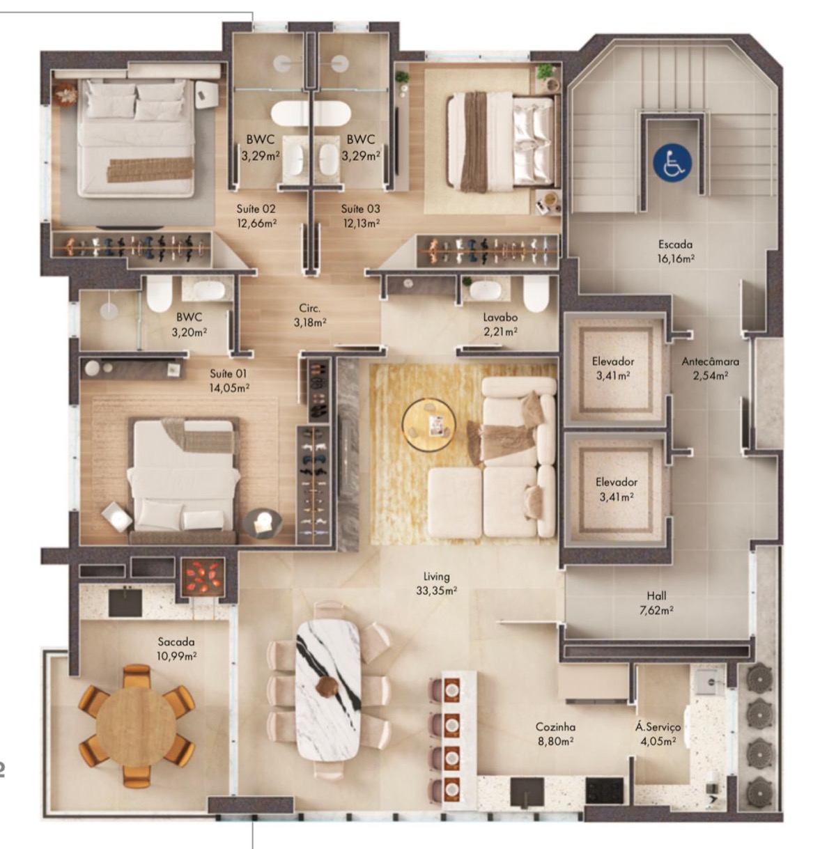 Planta baixa da opção Apto 360, Sense