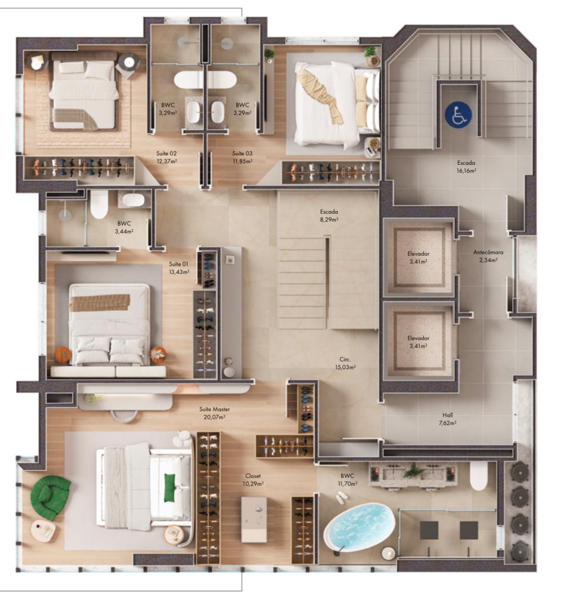 Planta baixa da opção Duplex Superior, Sense