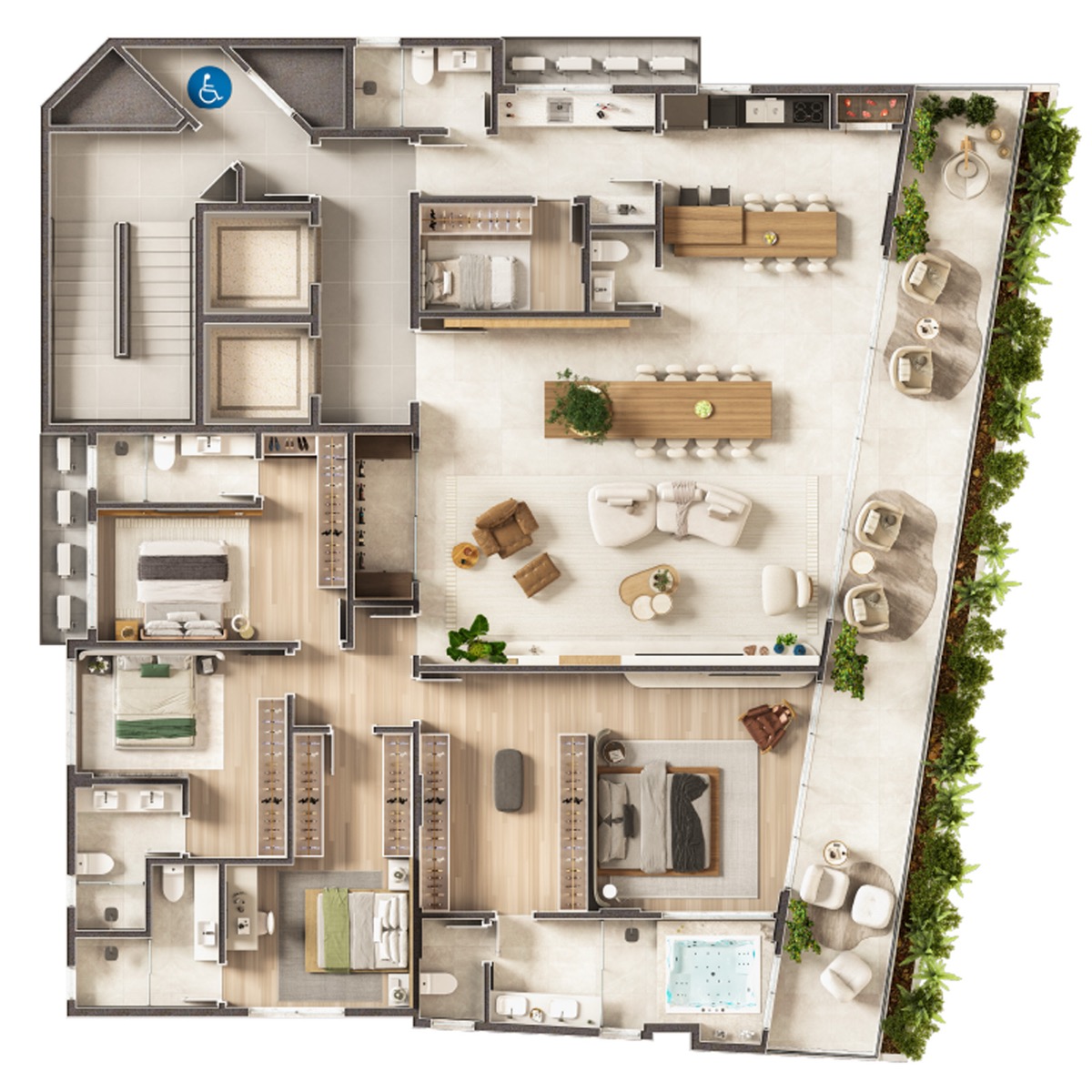 Planta baixa da opção Penthouse 1701 no 17º com 4 suítes, Sunrise View