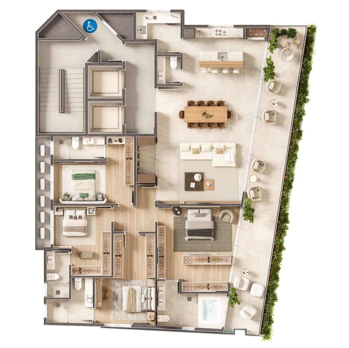 Planta baixa da opção Penthouse 1801 no 18º com 4 suítes, Sunrise View