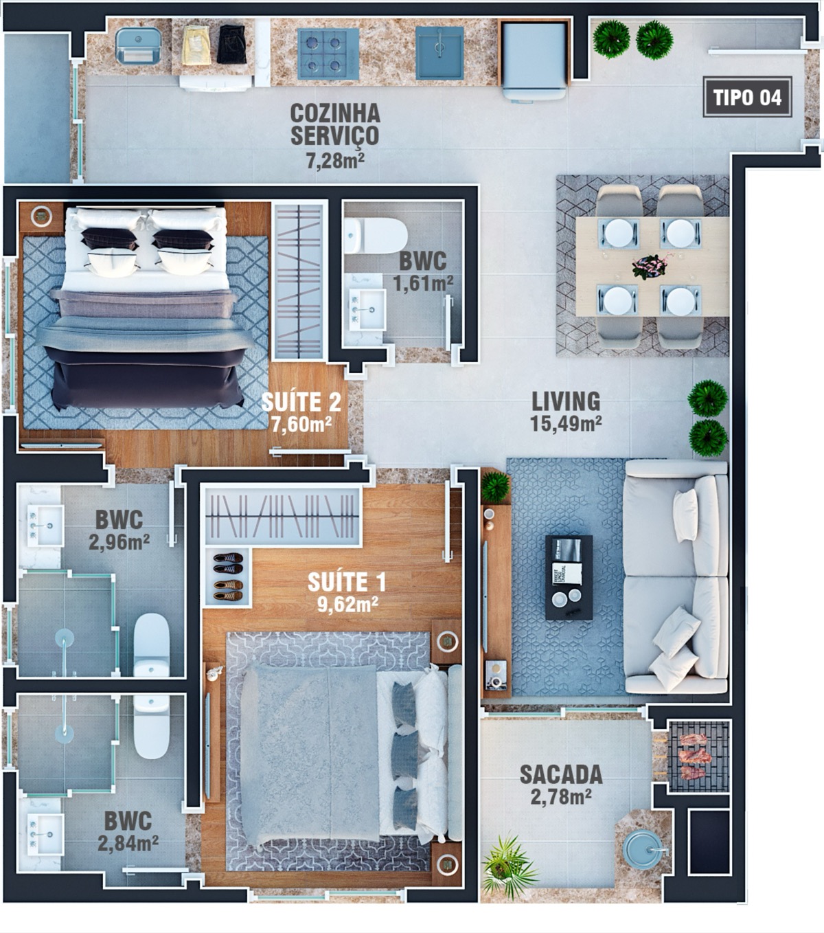 Planta baixa da opção Bloco A Tipo 4, Vancouver Concept