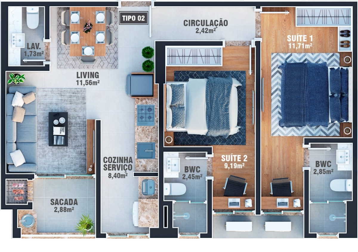 Planta baixa da opção Bloco B Tipo 2, Vancouver Concept