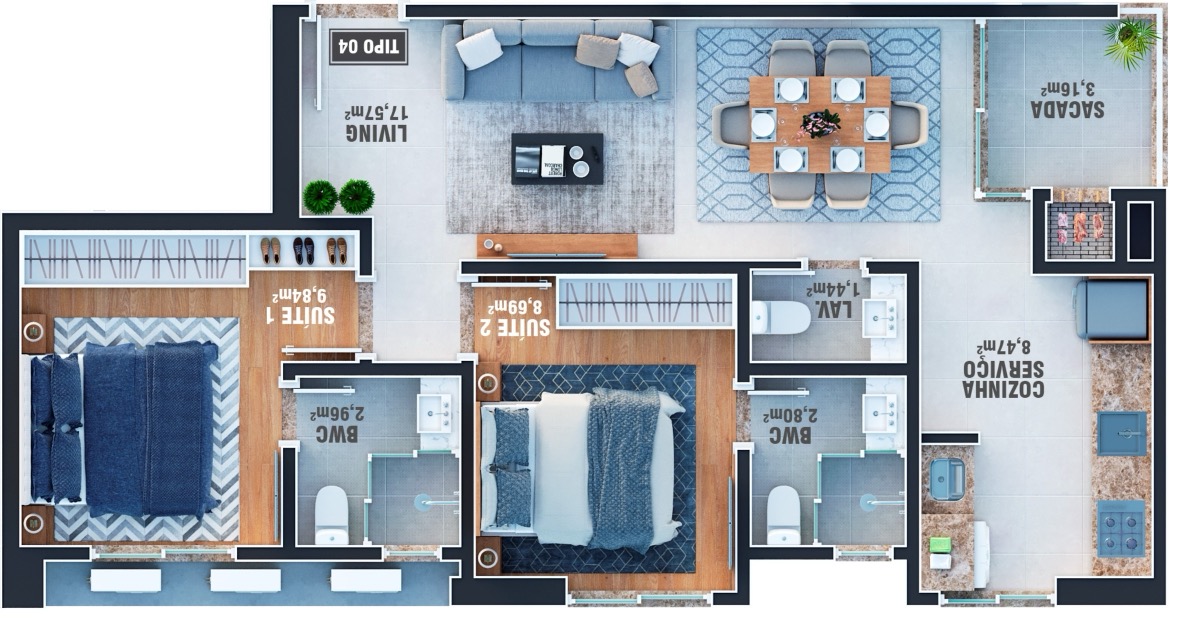 Planta baixa da opção Bloco B Tipo 4, Vancouver Concept